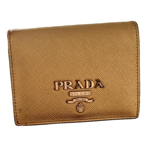 Pre-owned Prada Vegan Leather Wallet In Gold