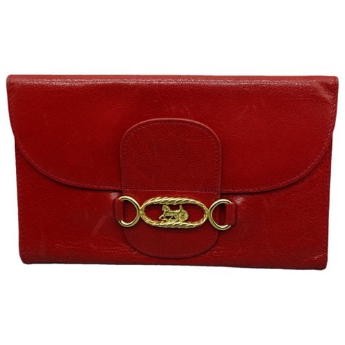 Pre-owned Celine Triomphe Leather Wallet In Red