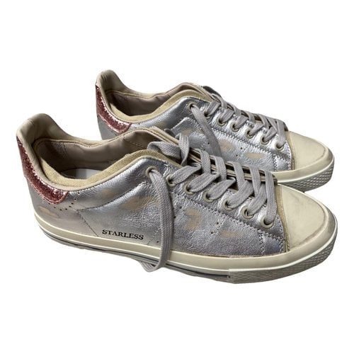 Pre-owned Hidnander Leather Trainers In Silver