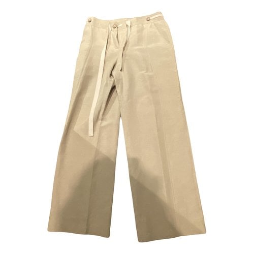 Pre-owned Armani Collezioni Linen Straight Pants In Beige