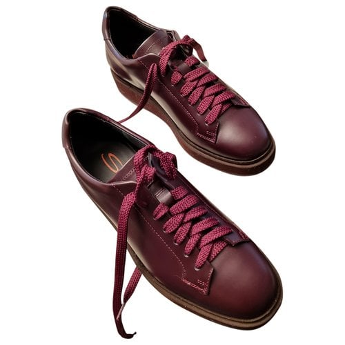 Pre-owned Santoni Leather Trainers In Burgundy