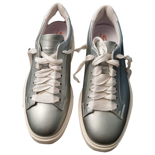 Pre-owned Santoni Leather Trainers In Silver