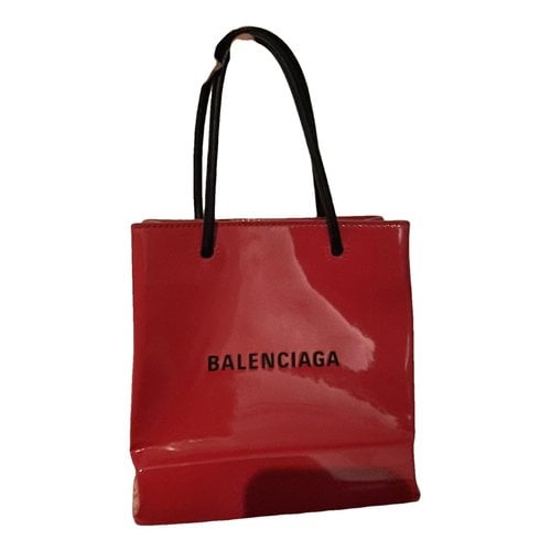 Pre-owned Balenciaga Plastic Bag Shooper Patent Leather Handbag In Red