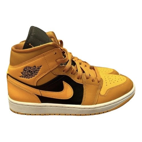 Pre-owned Jordan Leather High Trainers In Yellow