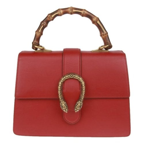 Pre-owned Gucci Dionysus Bamboo Leather Handbag In Red