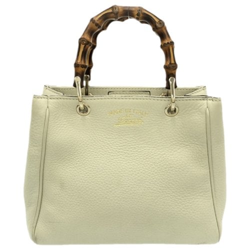Pre-owned Gucci Bamboo Leather Handbag In Ecru