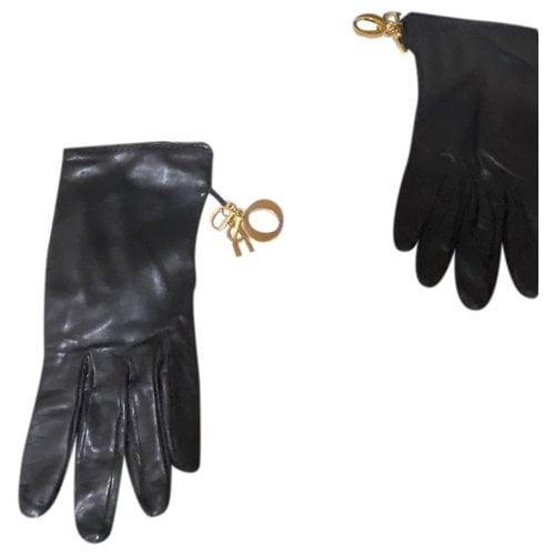 Pre-owned Dior Leather Gloves In Black