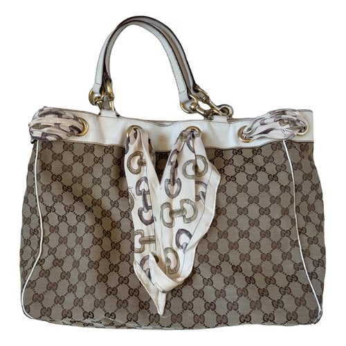 Pre-owned Gucci Positano Cloth Handbag In Beige