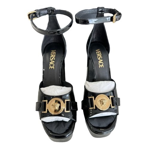 Pre-owned Versace Patent Leather Sandal In Black
