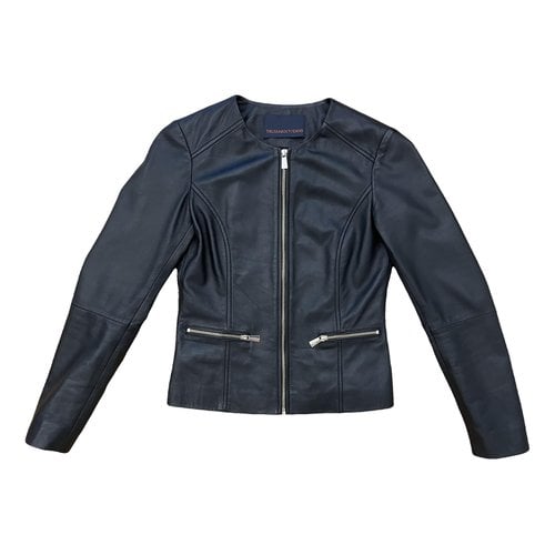 Pre-owned Trussardi Jeans Leather Biker Jacket In Black