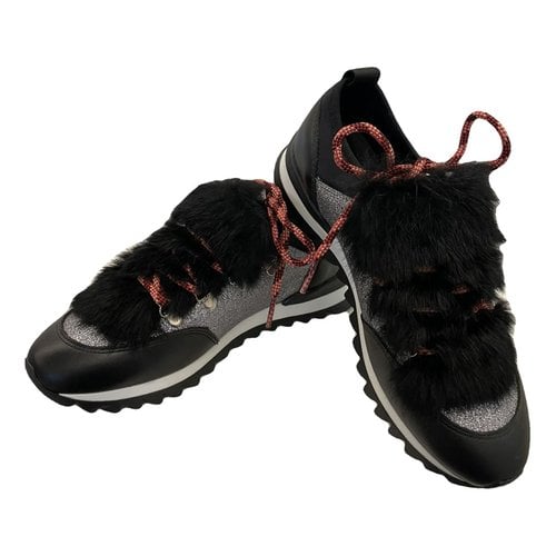 Pre-owned Pollini Faux Fur Trainers In Black