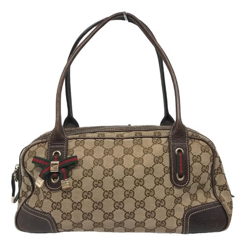 Pre-owned Gucci Princy Cloth Bowling Bag In Beige