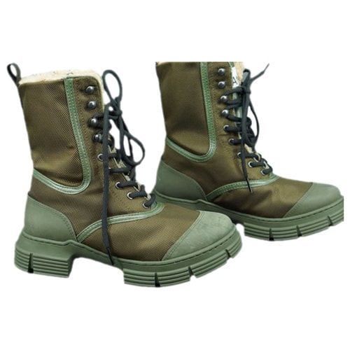 Pre-owned Ganni Cloth Snow Boots In Green