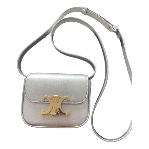 Pre-owned Celine Triomphe Leather Crossbody Bag In Silver