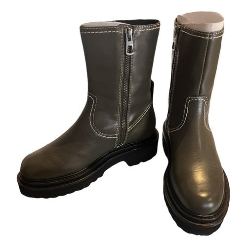Pre-owned Hoff Leather Biker Boots In Khaki