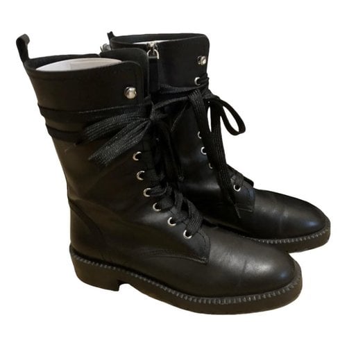 Pre-owned Massimo Dutti Leather Lace Up Boots In Black