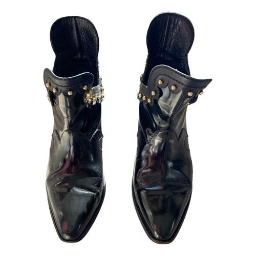 Pre-owned Moschino Leather Cowboy Boots In Black