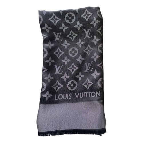 Pre-owned Louis Vuitton Châle Monogram Silk Stole In Black