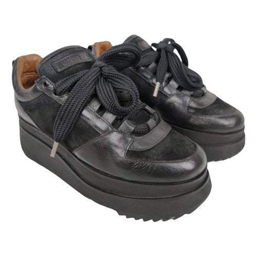Pre-owned Ganni Leather Trainers In Black