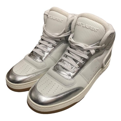 Pre-owned Saint Laurent Leather High Trainers In Silver