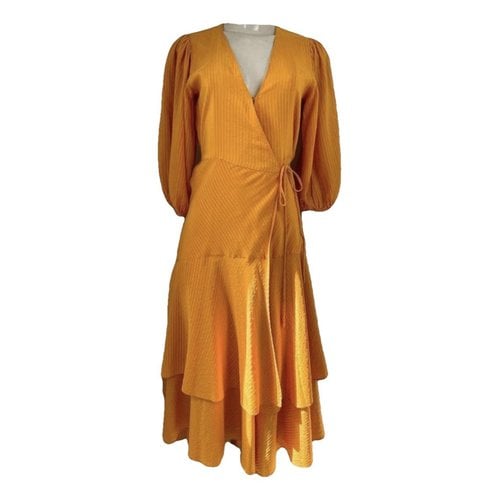 Pre-owned Ganni Silk Mid-length Dress In Orange