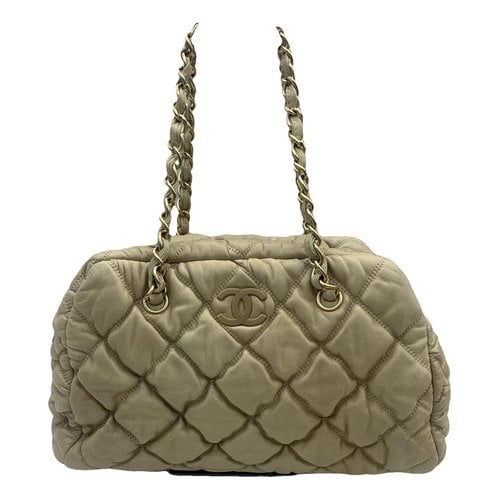 Pre-owned Chanel Leather Bowling Bag In Beige