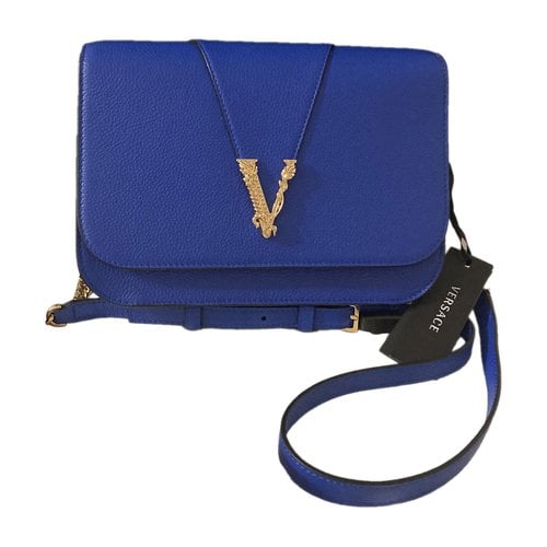 Pre-owned Versace Virtus Pony-style Calfskin Crossbody Bag In Blue