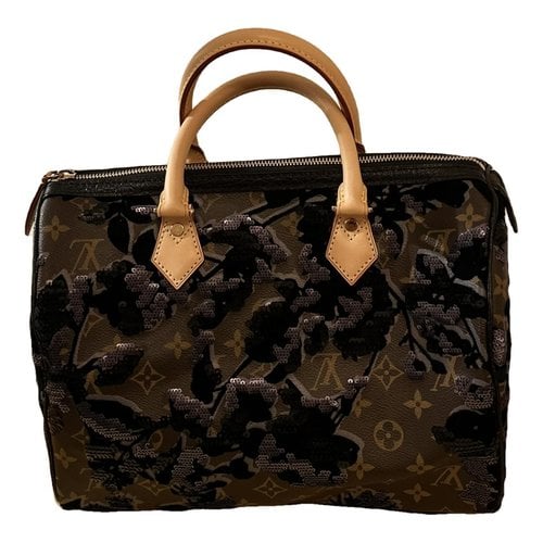 Pre-owned Louis Vuitton Speedy Glitter Handbag In Brown