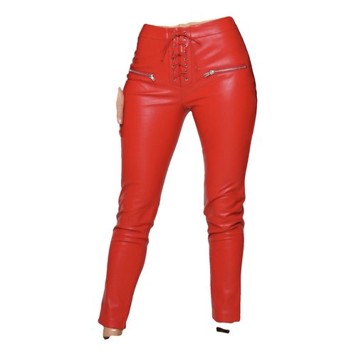 Pre-owned Ben Taverniti Unravel Project Leather Slim Pants In Red