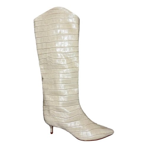 Pre-owned Schutz Leather Western Boots In Beige