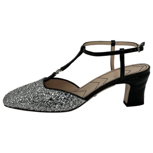 Pre-owned Gucci Marmont Glitter Sandal In Silver