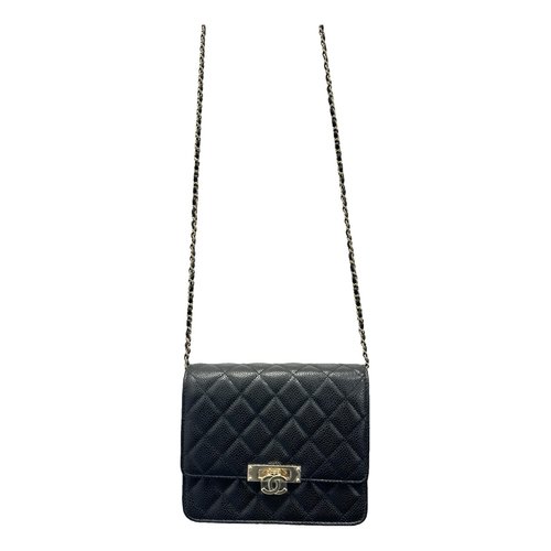 Pre-owned Chanel Wallet On Chain Leather Crossbody Bag In Black