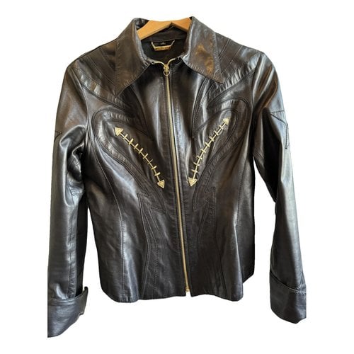 Pre-owned Roberto Cavalli Leather Short Vest In Black