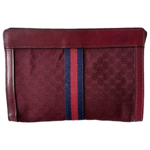 Pre-owned Gucci Ophidia Cloth Clutch Bag In Burgundy