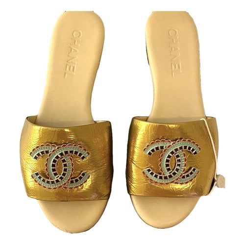 Pre-owned Chanel Leather Mules In Gold