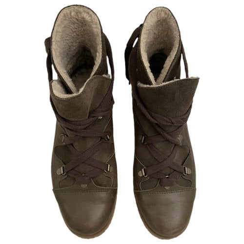Pre-owned Ganni Leather Snow Boots In Green
