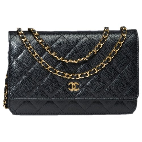 Pre-owned Chanel Wallet On Chain Leather Handbag In Black