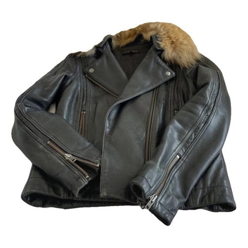 Pre-owned Berenice Leather Biker Jacket In Black