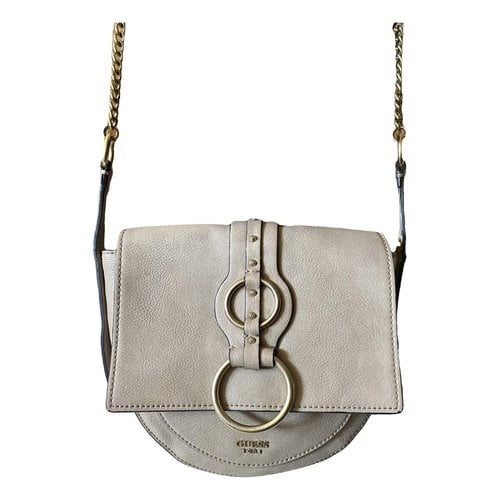 Pre-owned Guess Vegan Leather Crossbody Bag In Beige