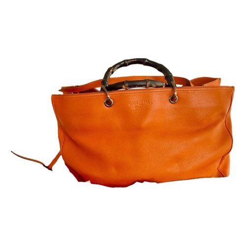 Pre-owned Gucci Bamboo Shopper Leather Tote In Orange