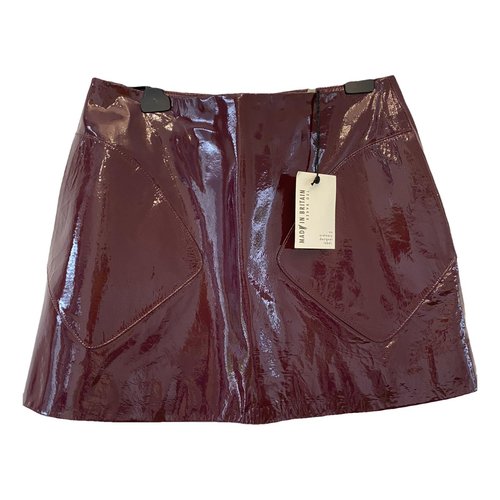 Pre-owned Ted Baker Leather Mini Skirt In Burgundy