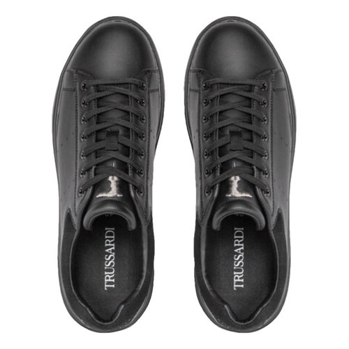 Pre-owned Trussardi Vegan Leather Low Trainers In Black