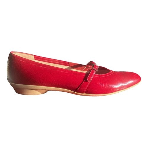 Pre-owned Ferragamo Leather Ballet Flats In Burgundy