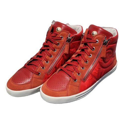 Pre-owned Chanel Ankle Strap Leather Trainers In Red