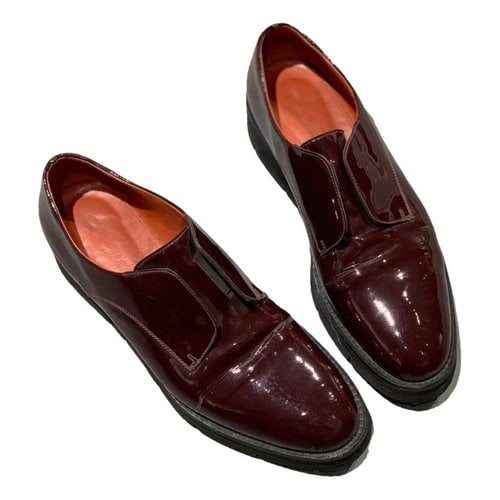 Pre-owned Santoni Leather Ballet Flats In Burgundy