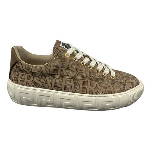 Pre-owned Versace Cloth High Trainers In Brown