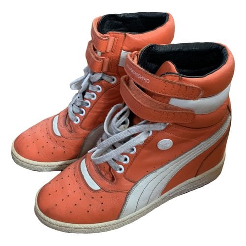 Pre-owned Puma Leather Trainers In Orange
