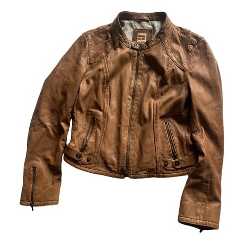 Pre-owned Hugo Boss Leather Biker Jacket In Brown