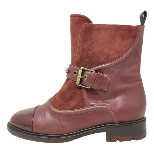 Pre-owned Etro Leather Ankle Boots In Burgundy