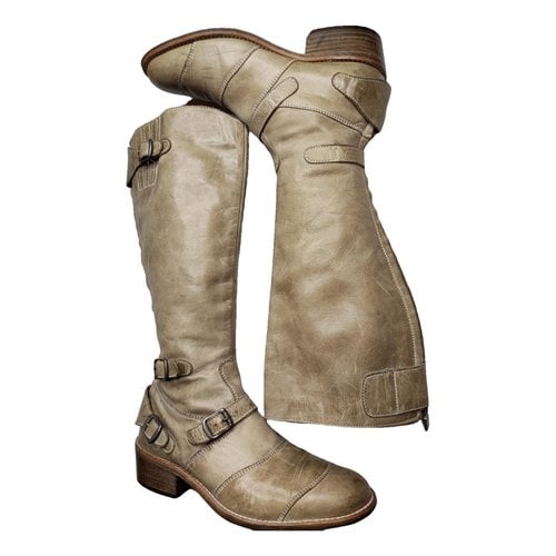 Pre-owned Belstaff Leather Riding Boots In Beige